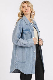 Mittoshop Light Wash Patch Pocket Longline Denim Jacket Jackets