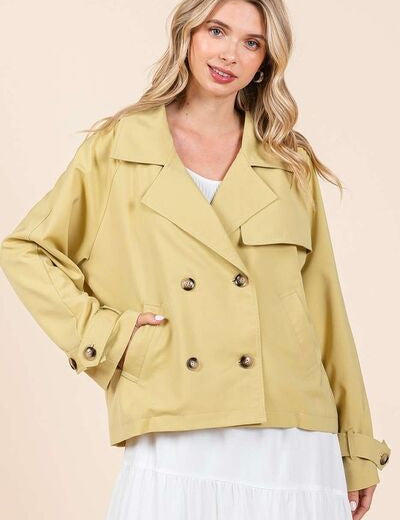 Mittoshop Double Breasted Long Sleeve Trench Coat Jacket Yellow M L