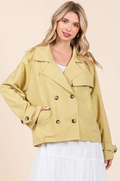 Mittoshop Double Breasted Long Sleeve Trench Coat Jacket Yellow M L