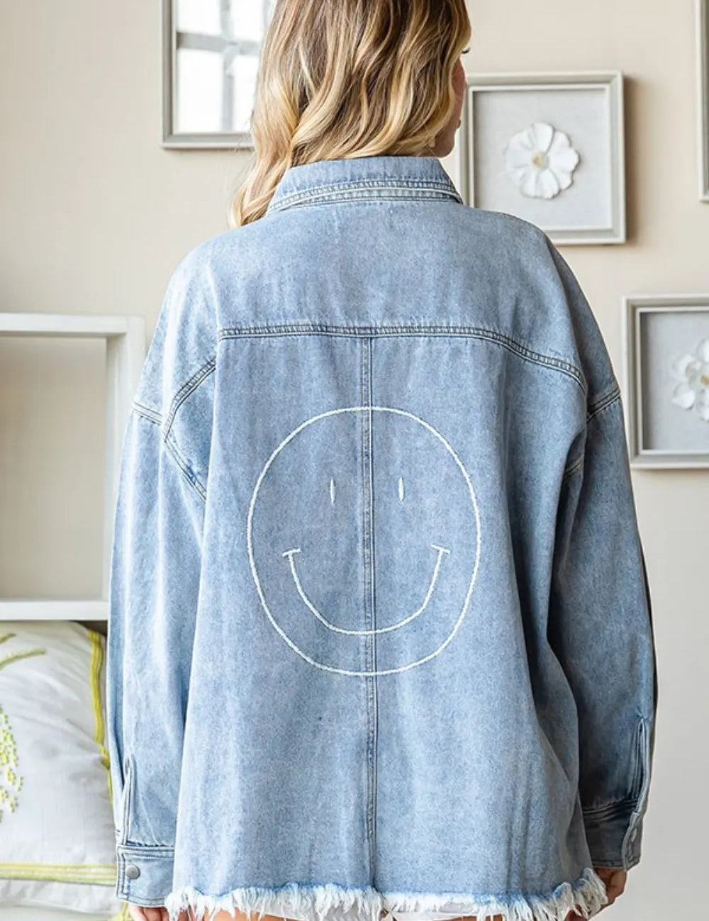 First Love Smile Face Button Down Raw Hem Denim Jacket | Denim Jackets Daverri Fashions