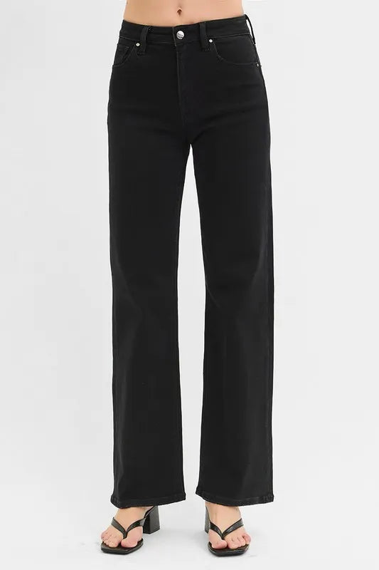 RISEN Full Size High Rise Wide Leg Jeans Plus Size BLACK