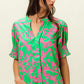 BiBi Smocked Cuff Floral Contrast Top Tops