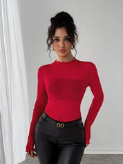 Glitter Long Sleeve Fitted Top | Tops Daverri Fashions