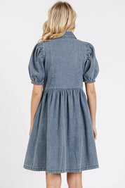 Mittoshop Button Down Puff Sleeve Denim Dress | Daverri Fashions