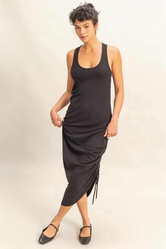 HYFVE Scoop Neck Side Tie Detail Midi Dress