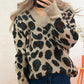 Leopard V-Neck Drop Shoulder Sweater - DAVERRI FASHIONS