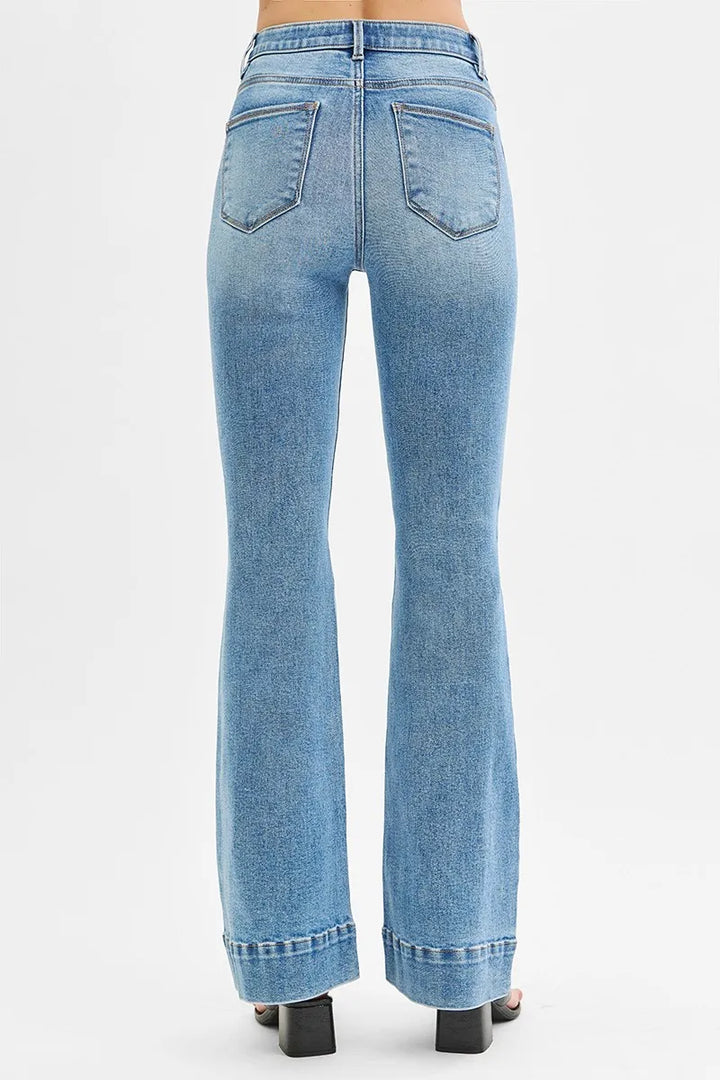 RISEN Full Size Tummy Control Elastic Band High Rise Flare Jeans Plus Size Jeans