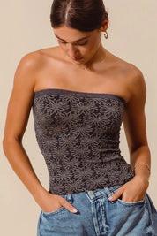 SO ME Jacquard Floral Two Tone Seamless Tube Top | Tops Daverri Fashions