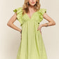 ADORA Smocked Back Ruffled Cap Sleeve Babydoll Dress LIME Babydoll Dresses