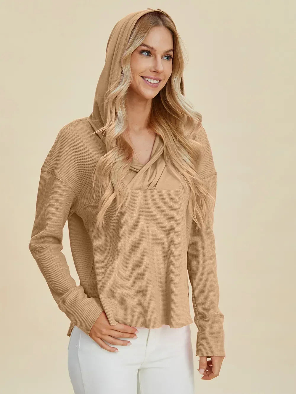 Double Take Full Size High-Low Dropped Shoulder Long Sleeve Hoodie - DAVERRI FASHIONS
