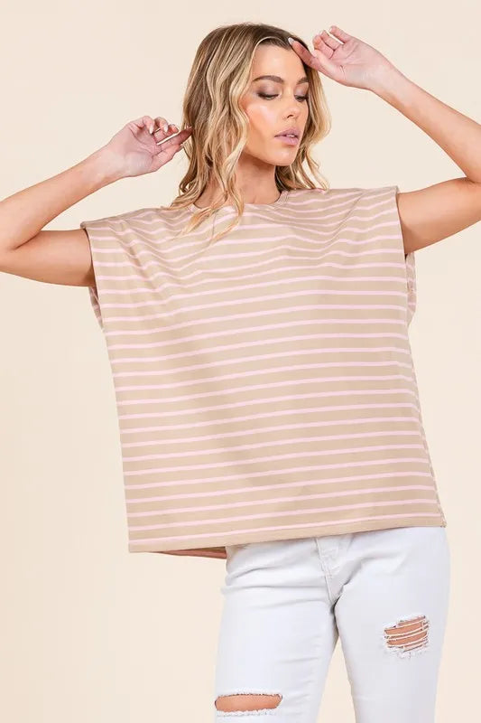Lime 'N' Chili Striped Muscle Sleeve Top