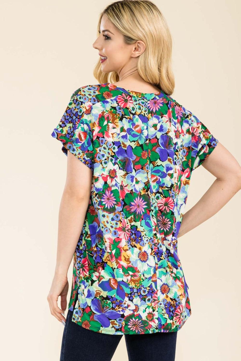 Round Neck Short Sleeve Floral Top Shirts & Tops