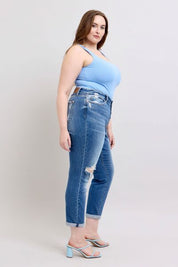 Judy Blue Full Size Button Fly Distressed Jeans with Pockets Jeans