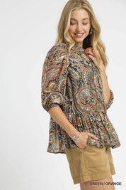 Umgee Paisley Print Peplum Blouse | Blouses Daverri Fashions