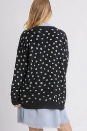 Umgee Polka Dot Open Front Drop Shoulder Cardigan | Daverri Fashions