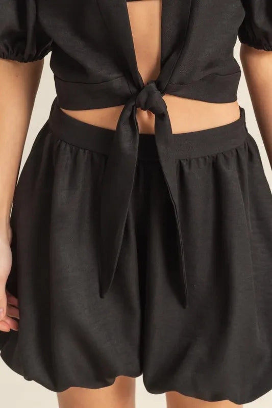 HYFVE Front Tie Top and Bubble Hem Shorts Shorts Sets