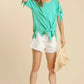 Umgee Cold Shoulder Short Sleeve Round Neck Top with Side Slits and Tie-able Knot Details Tops