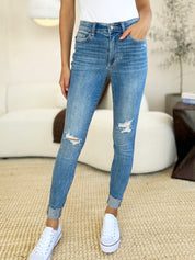 Judy Blue Full Size Mid Rise Destroy & Cuff Skinny Jeans | Daverri Fashions