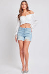 YMI Jeanswear Distressed Frayed Hem Denim Shorts - DAVERRI FASHIONS