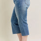 Judy Blue Plus Size High Waist Back Destroy & Raw Cut Hem Crop Wide Jeans