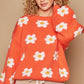 POL Daisy Pattern Drop Shoulder Sweater Sun Orange