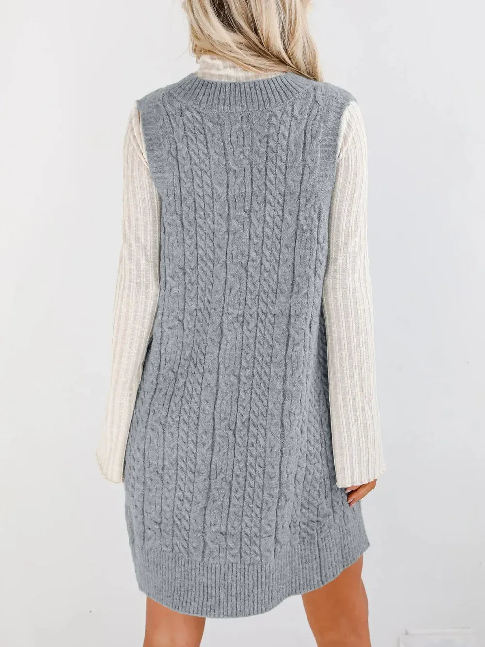 Lovelet Cable Knit V-Neck Mini Sweater Overall Dress - DAVERRI FASHIONS
