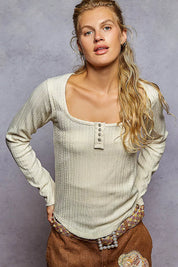 NATURAL POL Square Neck Cropped Knit Top with Curved Hem | Knit Tops Daverri Fashions