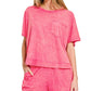 Zenana fuchsia tie-dye cotton t-shirt with front pocket relaxed fit