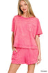 Zenana fuchsia tie-dye cotton t-shirt with front pocket relaxed fit