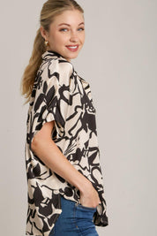 Umgee Full Size Two Tone Print Button Down Top with hidden Plackets | Tops Daverri Fashions