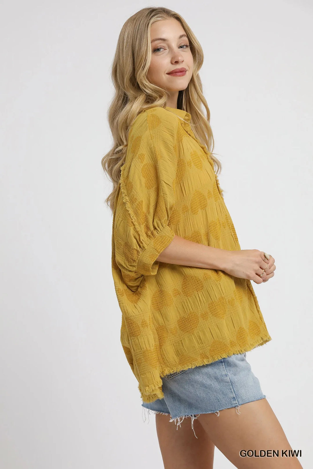 Umgee Jacquard Heart Collared Shirt Shirts