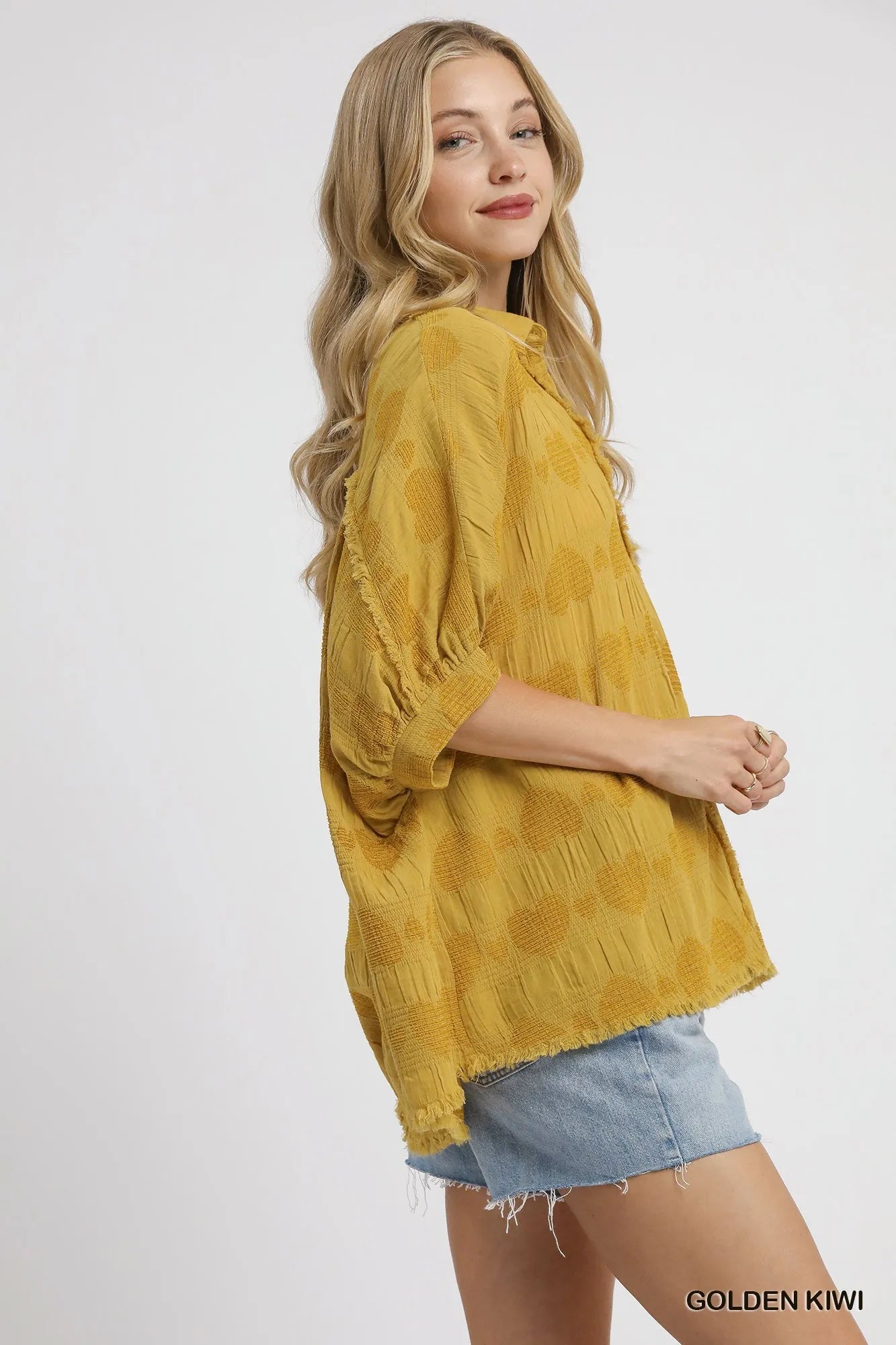 Umgee Jacquard Heart Collared Shirt Shirts