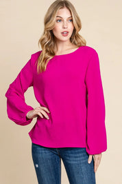 BOMBOM Textured Balloon Sleeve Blouse | Blouses Daverri Fashions