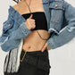 Distressed Fringe Collared Neck Cropped Denim Jacket - DAVERRI FASHIONS