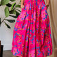 Vibrant pink Davi & Dani printed smocking waistband ruffled maxi skirt with floral accents