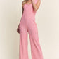 ADORA Ribbed V-Neck Wide Leg Jumpsuit with Pockets