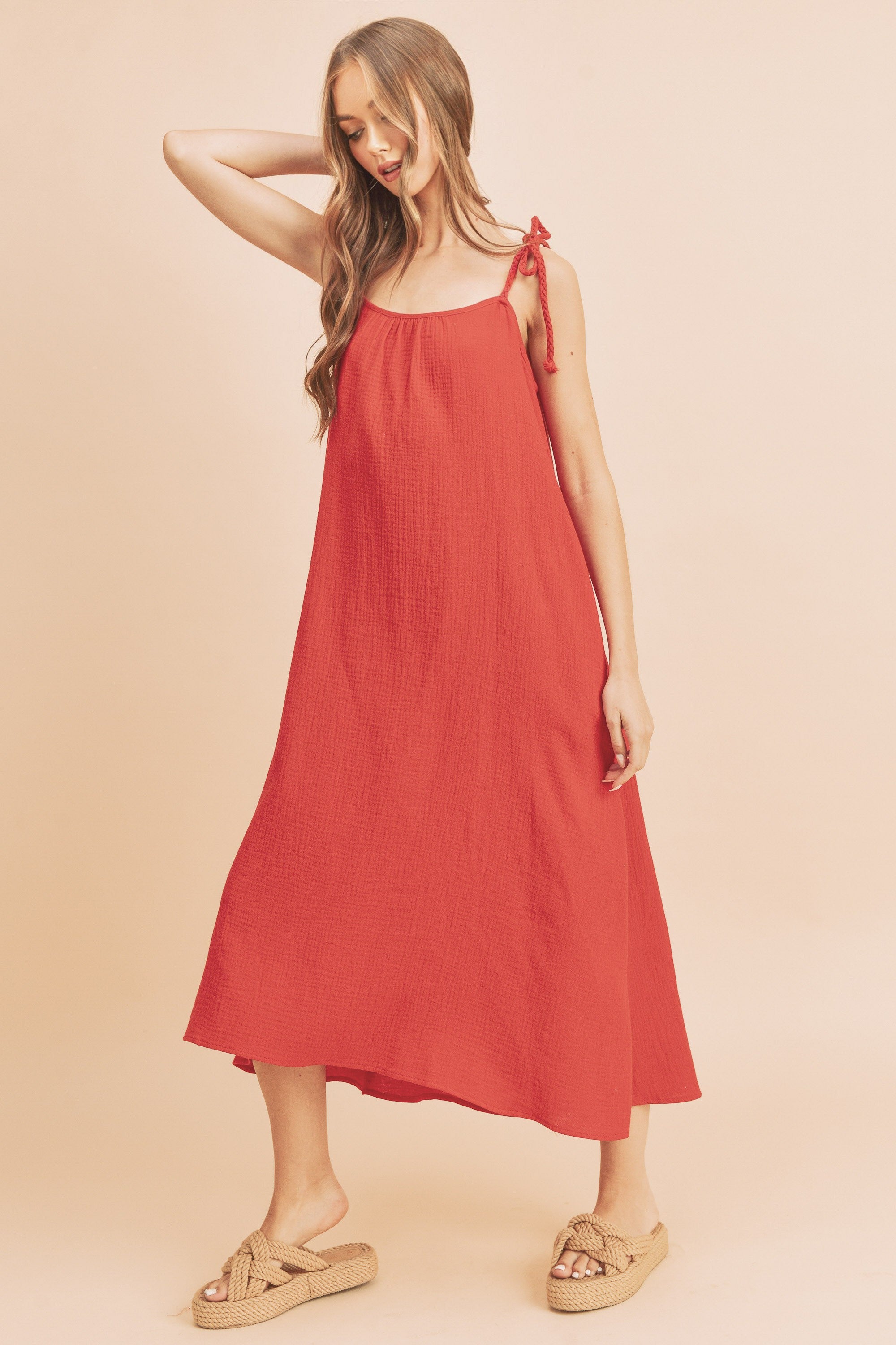 Aemi+Co Midi Cami Dress with Pockets Coral