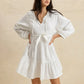 Tiered Tie Neck Long Sleeve Mini Dress - DAVERRI FASHIONS