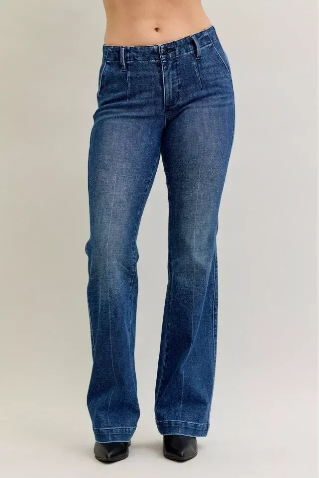 Judy Blue Full Size Mid Rise Bootcut Jeans with Welt Pockets Plus Size - DAVERRI FASHIONS