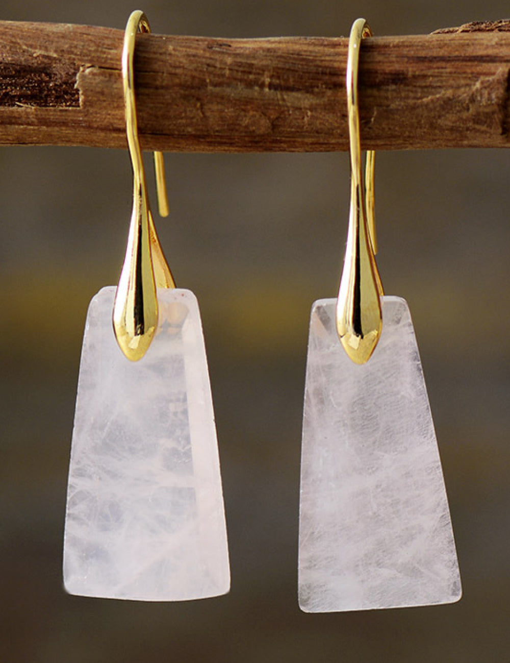 Pink Gold One Size Handmade Geometrical Shape Natural Stone Dangle Earrings | Earrings Daverri Fashions