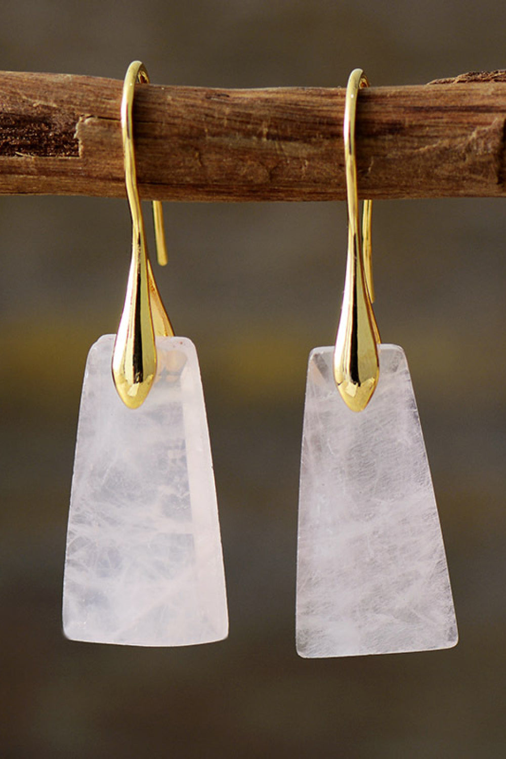 Pink Gold One Size Handmade Geometrical Shape Natural Stone Dangle Earrings | Earrings Daverri Fashions