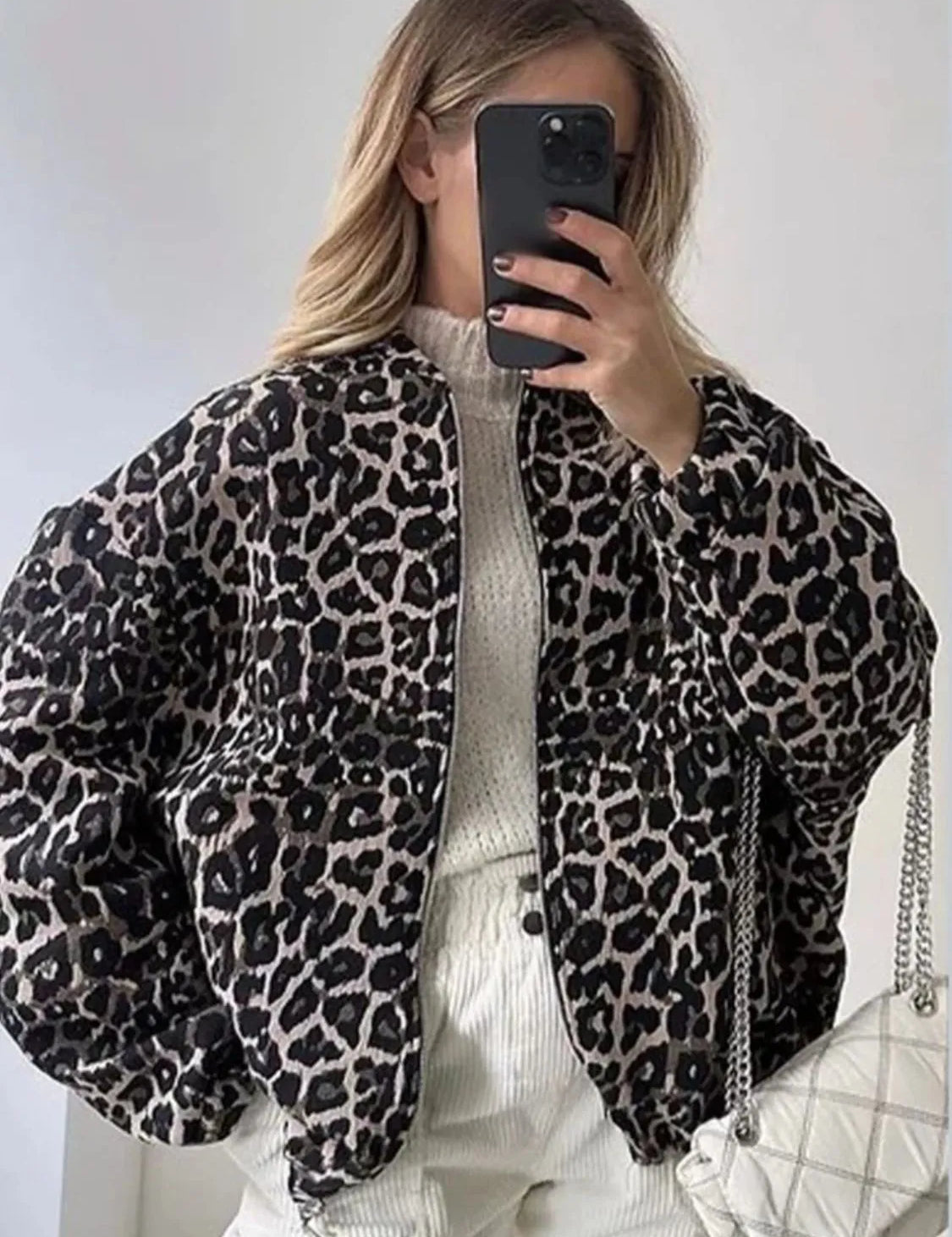Leopard Print Oversized Bomber Jacket | Jackets Daverri Fashions