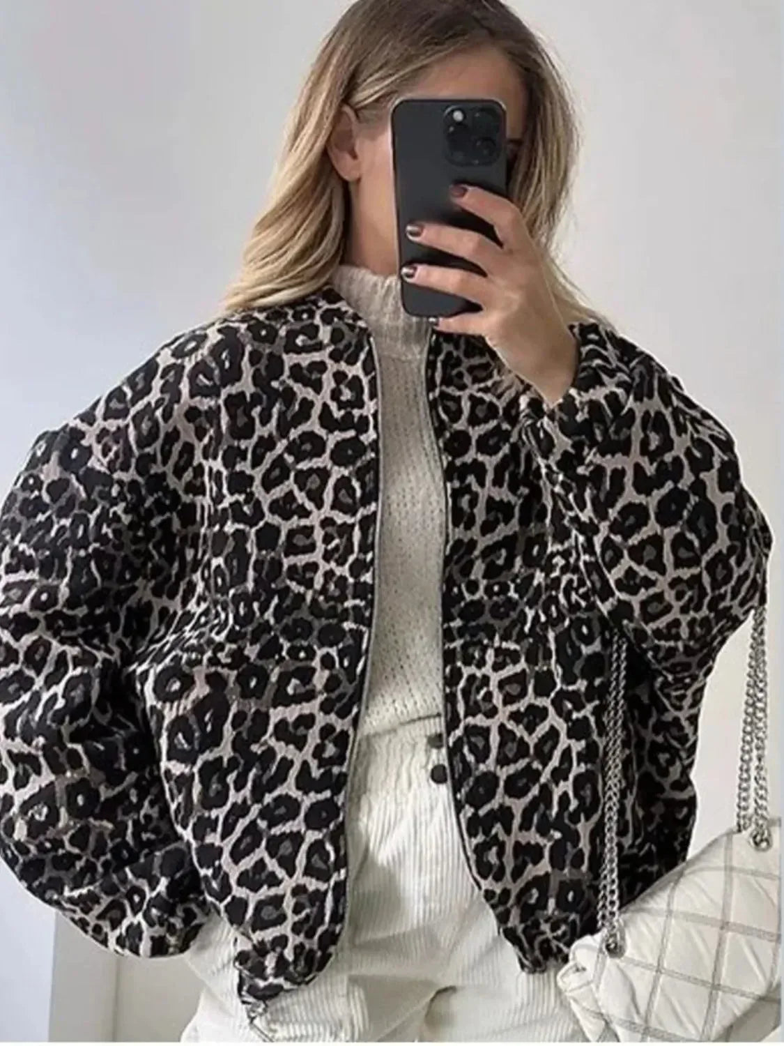 Leopard Print Oversized Bomber Jacket - DAVERRI FASHIONS