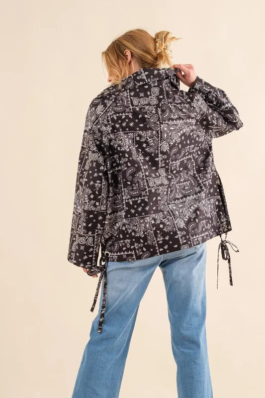 And The Why Bandana Pattern Lace Up Detailed Windbreaker