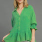 Umgee Full Size Mineral Washed Cotton Gauze Top Plus Size Green Shirts