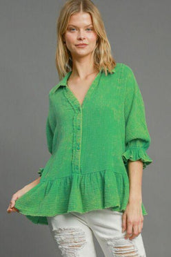 Umgee Full Size Mineral Washed Cotton Gauze Top Plus Size - DAVERRI FASHIONS