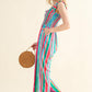 And The Why Full Size Striped Smocked Sleeveless Jumpsuit