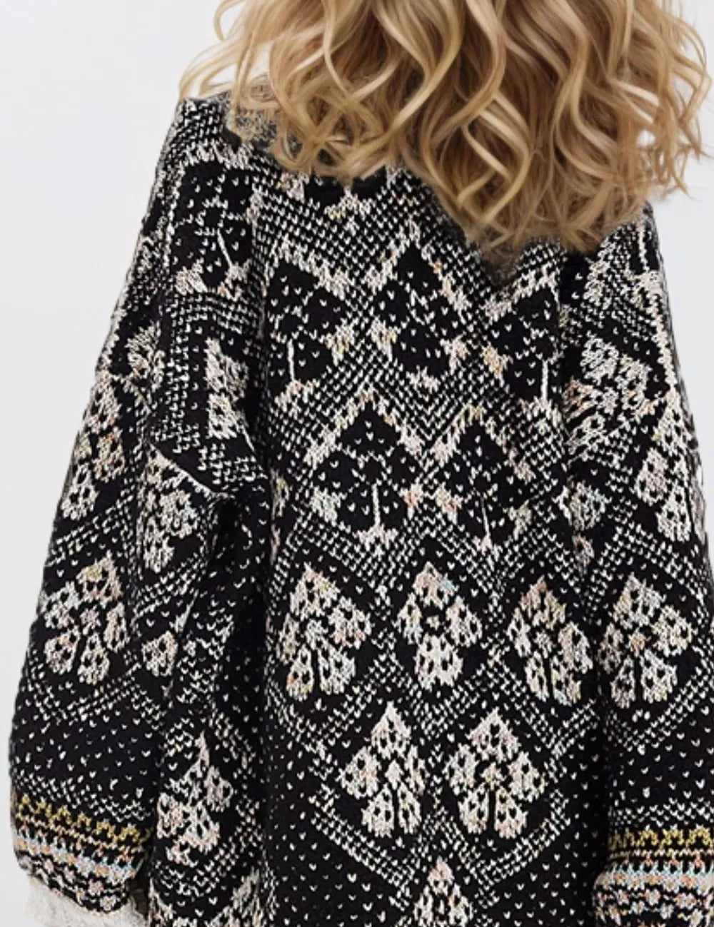 Open Front Long Sleeve Graphic Cardigan | Cardigans Daverri Fashions
