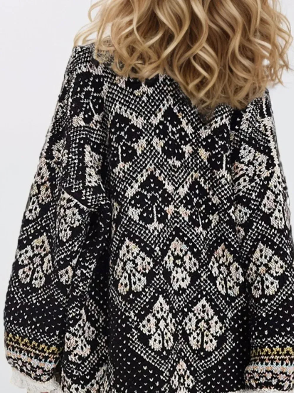 Open Front Long Sleeve Graphic Cardigan - DAVERRI FASHIONS