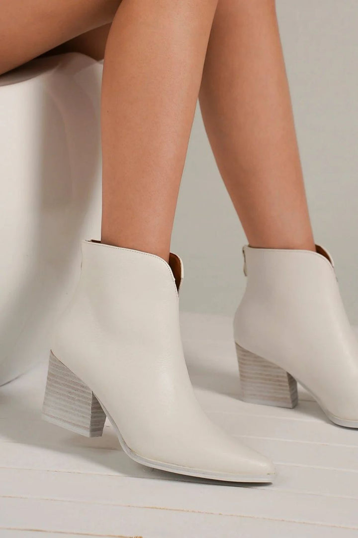 White Beast Fashion PU Leather Block Heel Boots with Back Zippers | Boots Daverri Fashions
